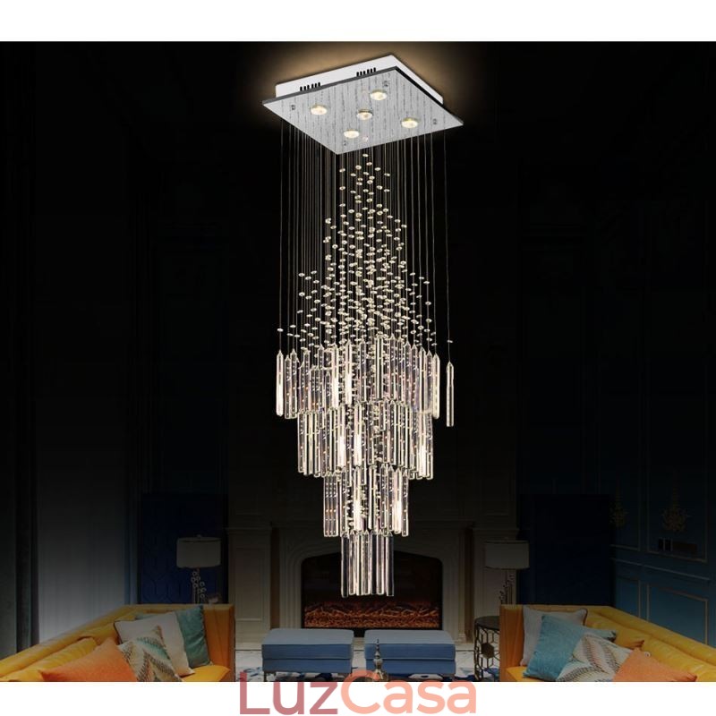 Lustre de cristal quadrado moderno Luminária de teto elegante contemporânea Escada duplex