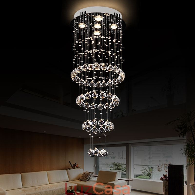 Lustre de cristal contemporâneo elegante luminária de teto duplex escada