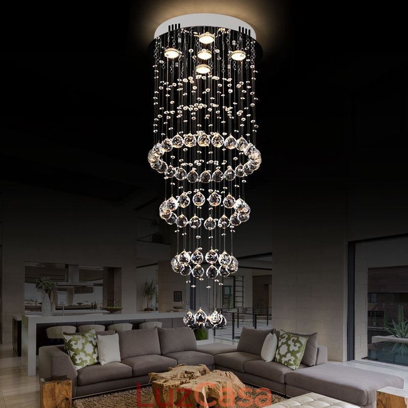 Lustre de cristal contemporâneo elegante luminária de teto duplex escada