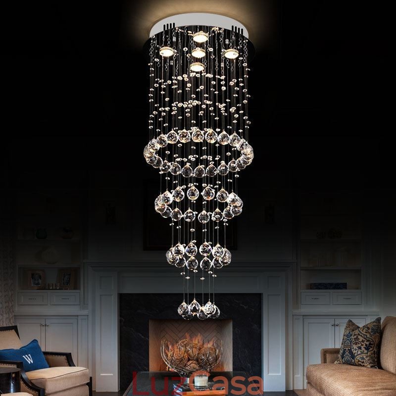 Lustre de cristal contemporâneo elegante luminária de teto duplex escada