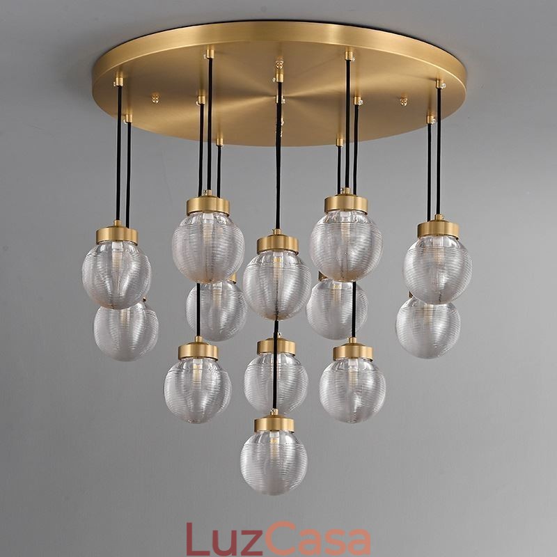 Luminária pendente de cluster americana, luminária de teto luxuosa de bola de vidro