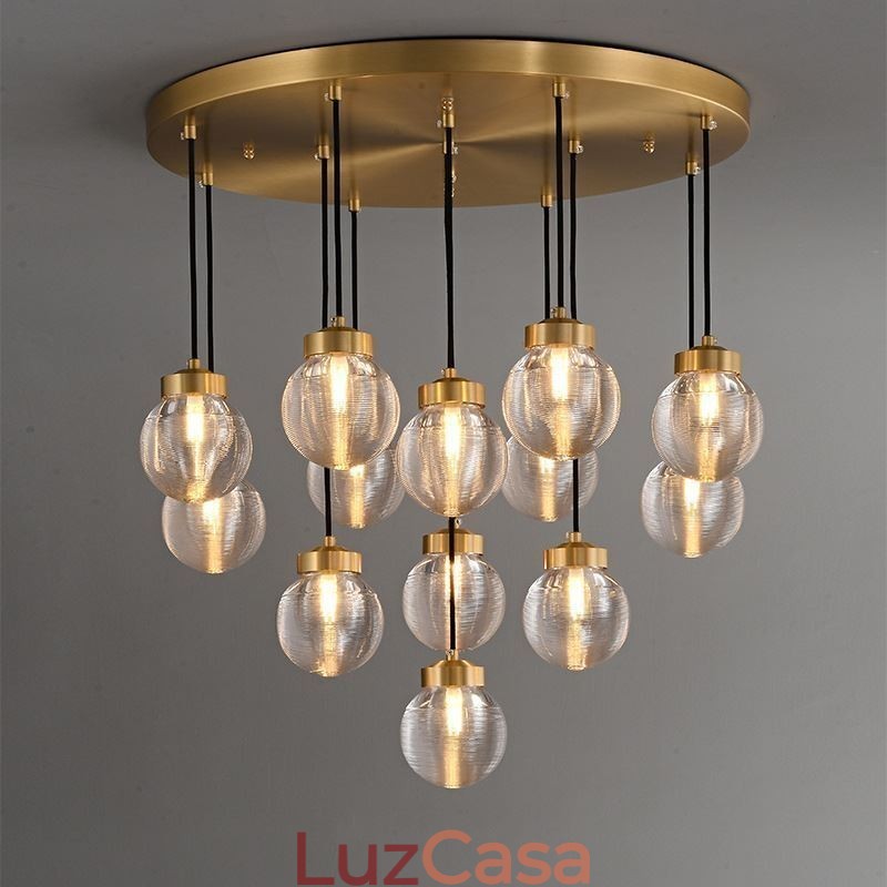 Luminária pendente de cluster americana, luminária de teto luxuosa de bola de vidro