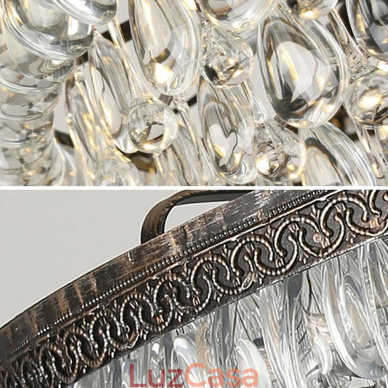 American Crystal Ceiling Light Luz pendente redonda retrô country