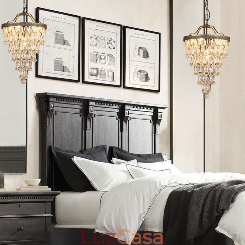 American Crystal Ceiling Light Luz pendente redonda retrô country