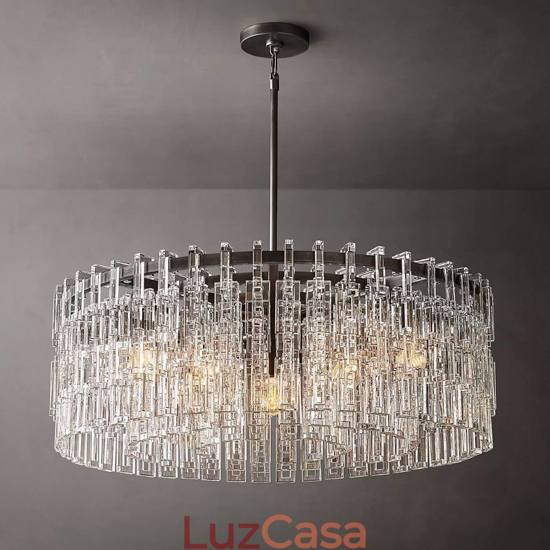 Luminária de teto americana de luxo em cristal, 60 cm