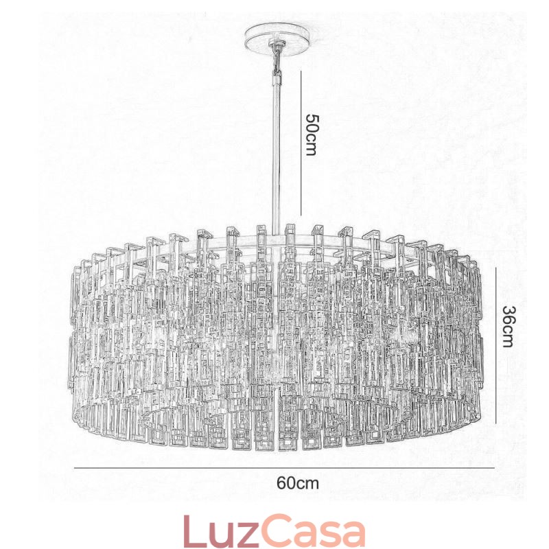 Luminária de teto americana de luxo em cristal, 60 cm
