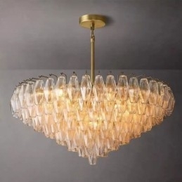 Luminária pendente americana de vidro, luminária de teto âmbar transparente, 90 cm, 14 luzes
