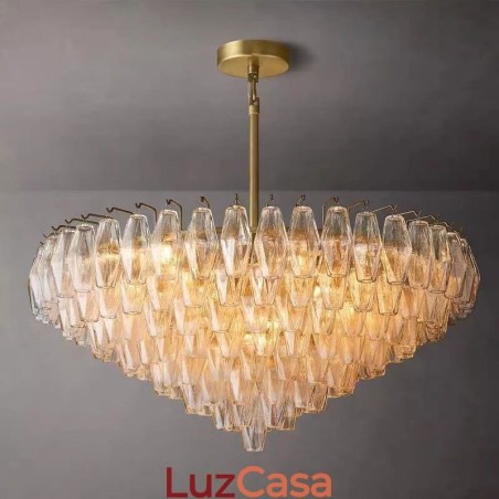 Luminária pendente americana de vidro, luminária de teto âmbar transparente, 90 cm, 14 luzes