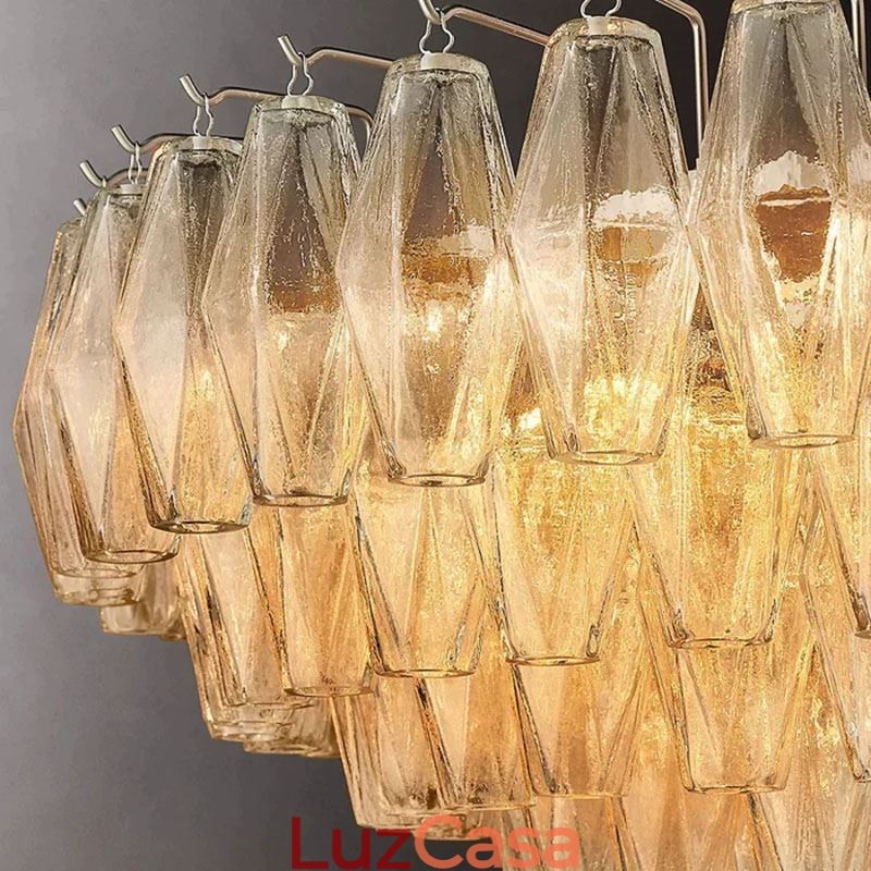 Luminária pendente americana de vidro, luminária de teto âmbar transparente, 90 cm, 14 luzes