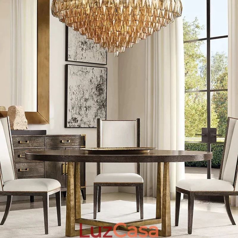 Luminária pendente americana de vidro, luminária de teto âmbar transparente, 90 cm, 14 luzes