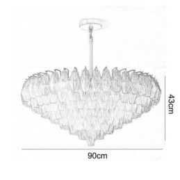 Luminária pendente americana de vidro, luminária de teto âmbar transparente, 90 cm, 14 luzes