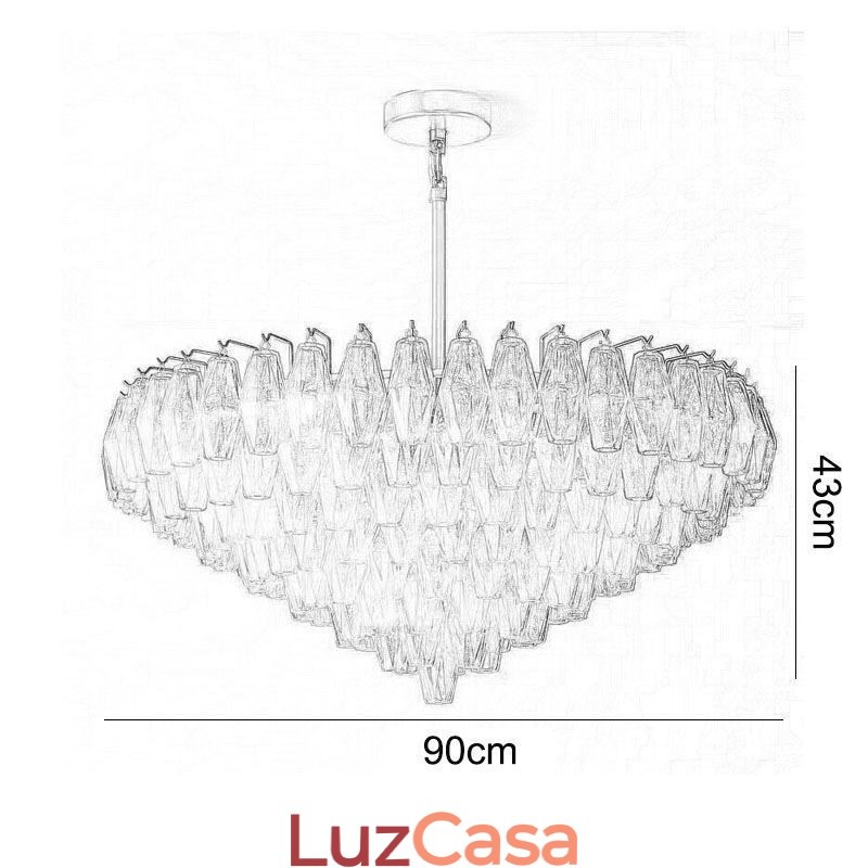 Luminária pendente americana de vidro, luminária de teto âmbar transparente, 90 cm, 14 luzes