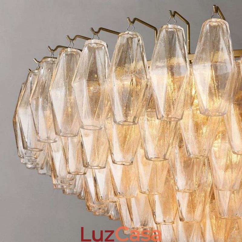 Luminária pendente americana de vidro, luminária de teto âmbar transparente, 90 cm, 14 luzes