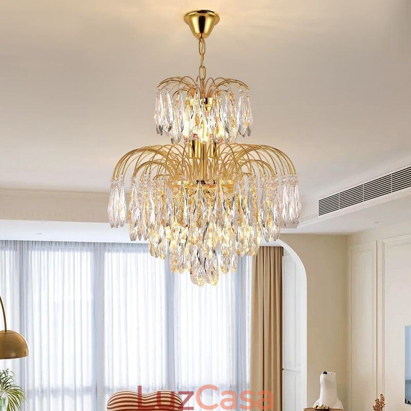 Luminária pendente de cristal contemporânea duplex decorativa para teto