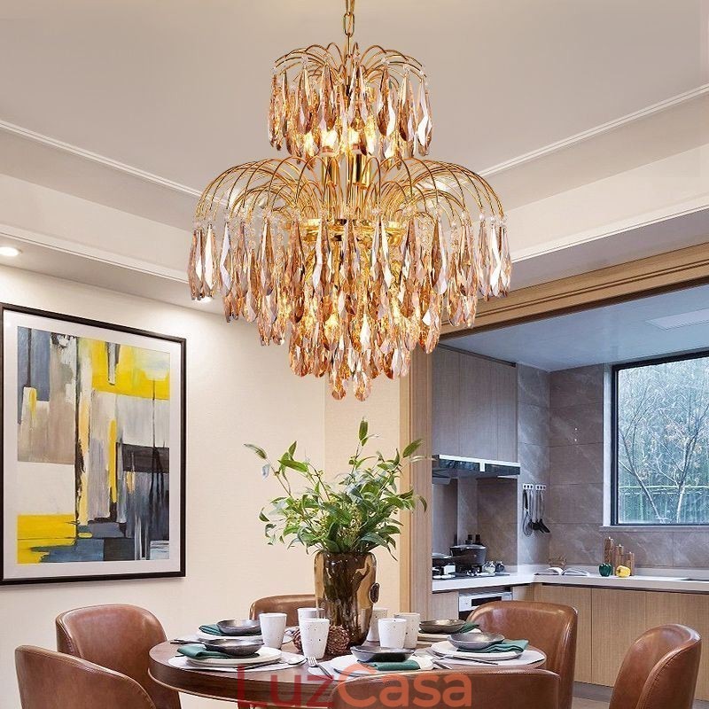 Luminária pendente de cristal contemporânea duplex decorativa para teto