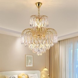Luminária pendente de cristal contemporânea duplex decorativa para teto