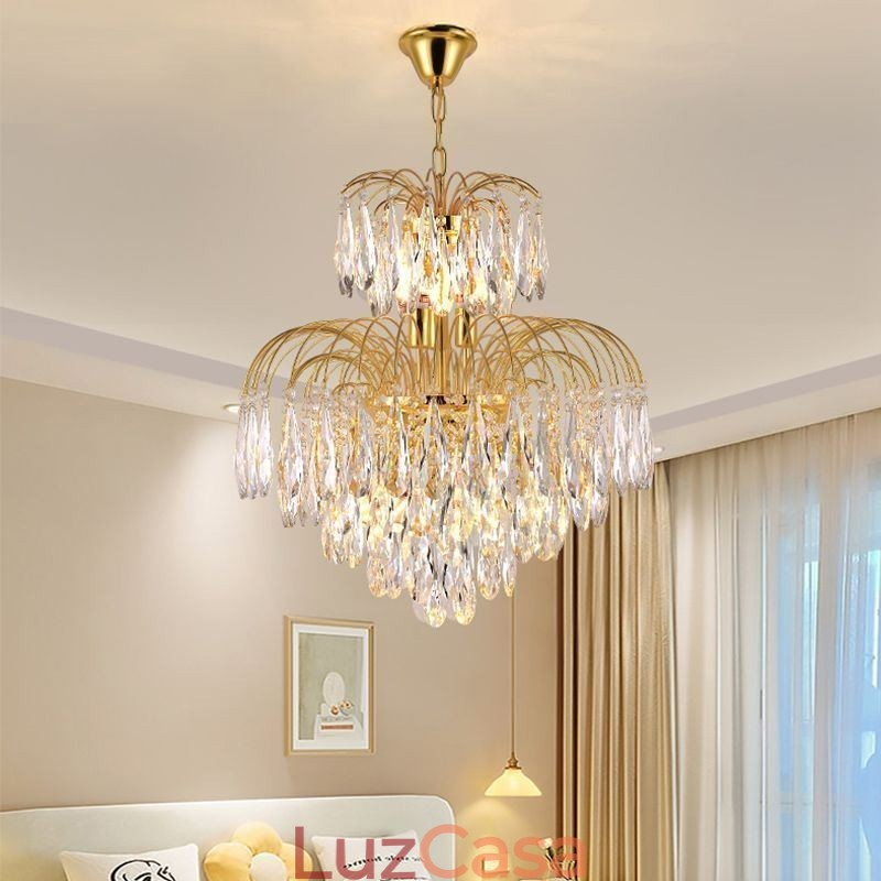 Luminária pendente de cristal contemporânea duplex decorativa para teto