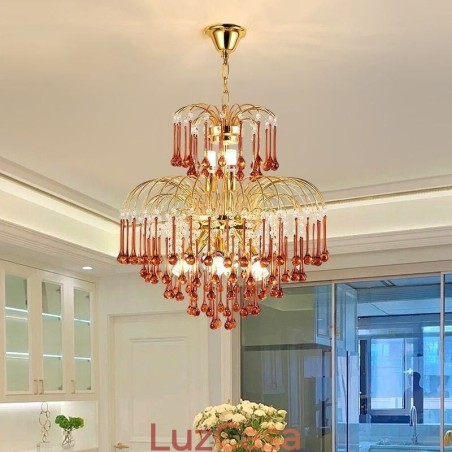 Luminária pendente de cristal elegante luz de teto decorativa duplex
