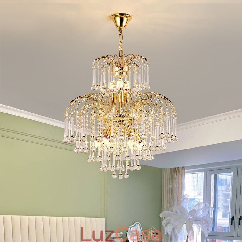 Luminária pendente de cristal elegante luz de teto decorativa duplex