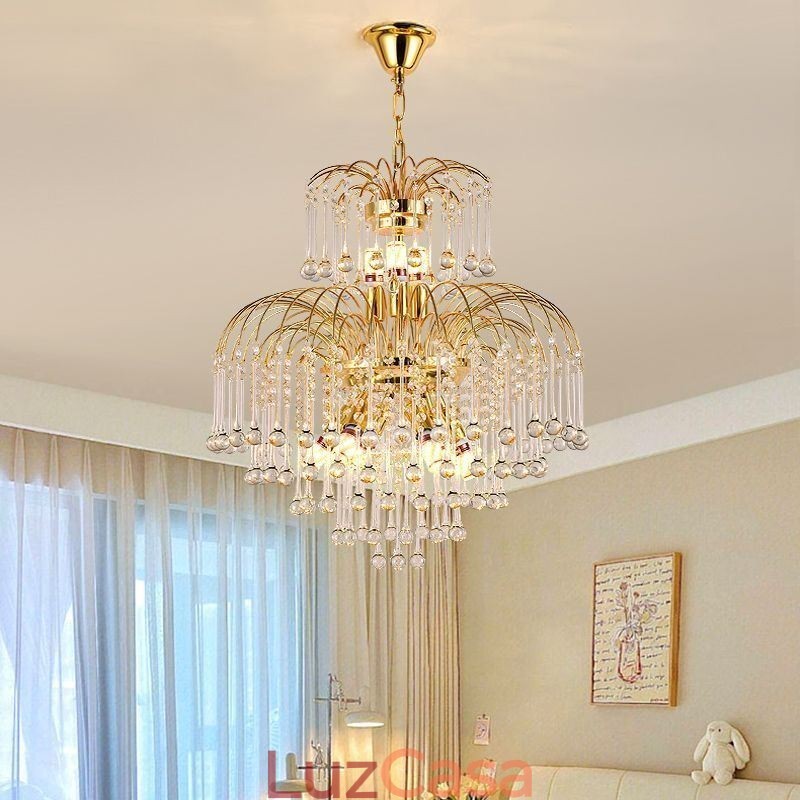 Luminária pendente de cristal elegante luz de teto decorativa duplex