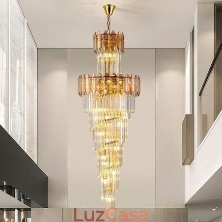 Luminária pendente de cristal cônica, luminária de teto decorativa duplex de luxo Luminária pendente de cristal cônica, luminária de teto decorativa duplex de luxo