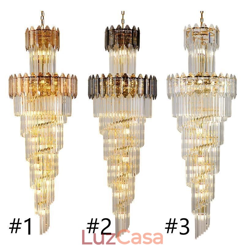 Luminária pendente de cristal cônica, luminária de teto decorativa duplex de luxo