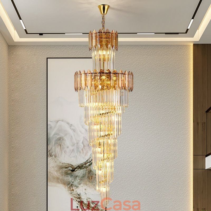 Luminária pendente de cristal cônica, luminária de teto decorativa duplex de luxo