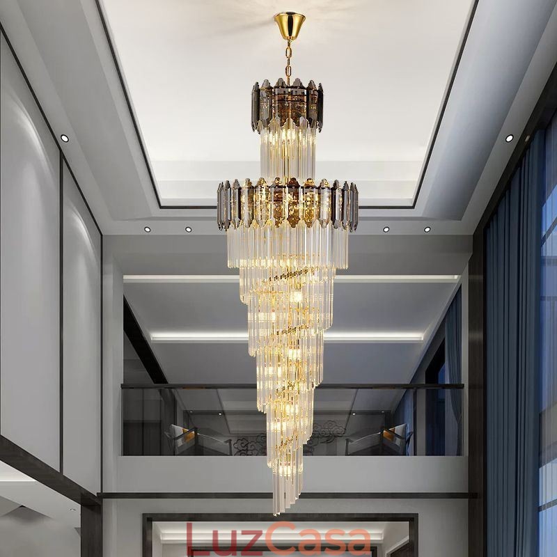 Luminária pendente de cristal cônica, luminária de teto decorativa duplex de luxo