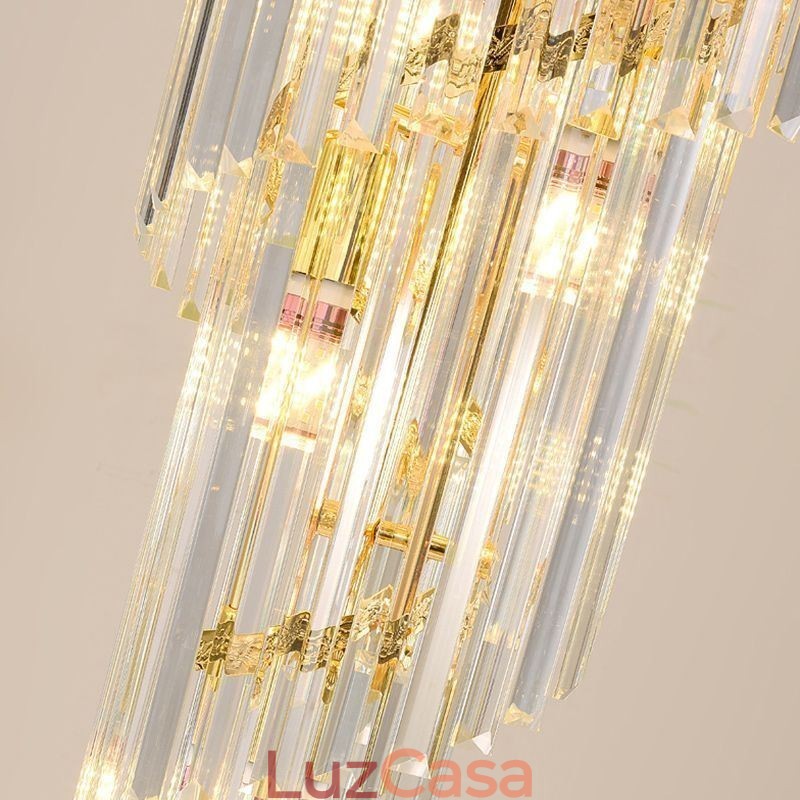 Luminária pendente de cristal cônica, luminária de teto decorativa duplex de luxo