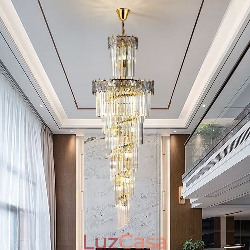 Luminária pendente de cristal cônica Duplex Luminária de teto decorativa