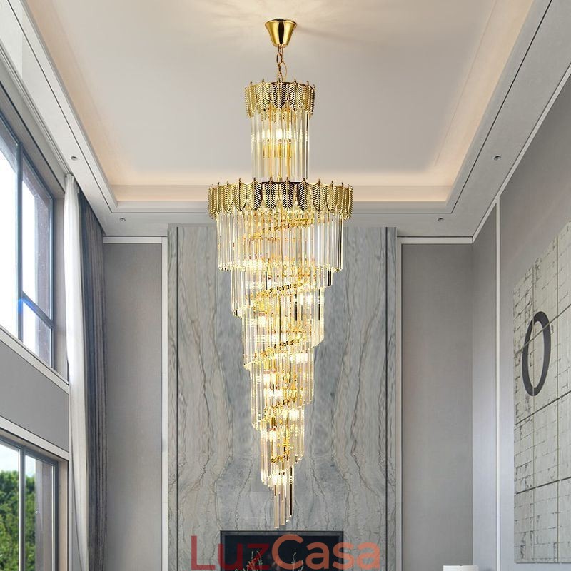 Luminária pendente de cristal cônica Duplex Luminária de teto decorativa