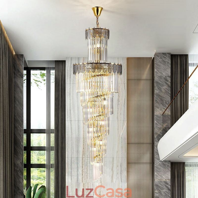 Luminária pendente de cristal cônica Duplex Luminária de teto decorativa