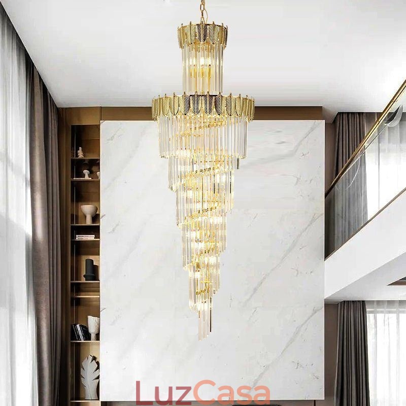 Luminária pendente de cristal cônica Duplex Luminária de teto decorativa