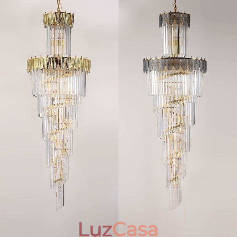 Luminária pendente de cristal cônica Duplex Luminária de teto decorativa