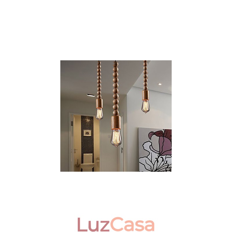 Lustre Mini Estilo Tradicional Clássico Madeira Bambu