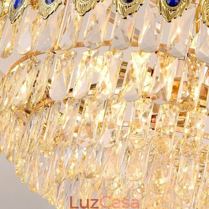 Pendente de Cristal Pena Dourada Duplex Luminária Decorativa de Teto