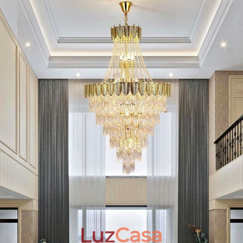 Luminária pendente de cristal cônico Luminária de teto decorativa duplex atraente