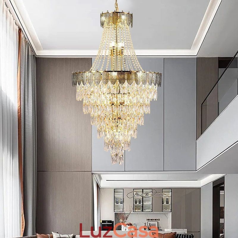 Luminária pendente de cristal cônico Luminária de teto decorativa duplex atraente