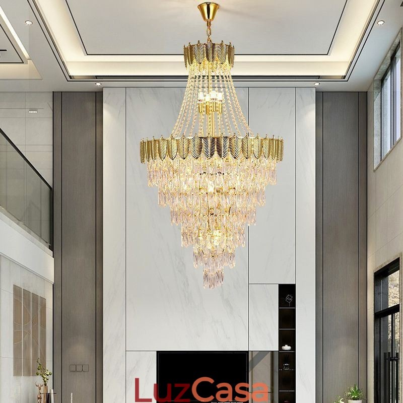 Luminária pendente de cristal cônico Luminária de teto decorativa duplex atraente