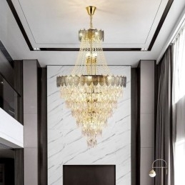 Luminária pendente de cristal cônico Luminária de teto decorativa duplex atraente