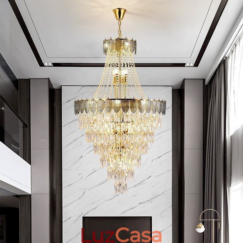 Luminária pendente de cristal cônico Luminária de teto decorativa duplex atraente