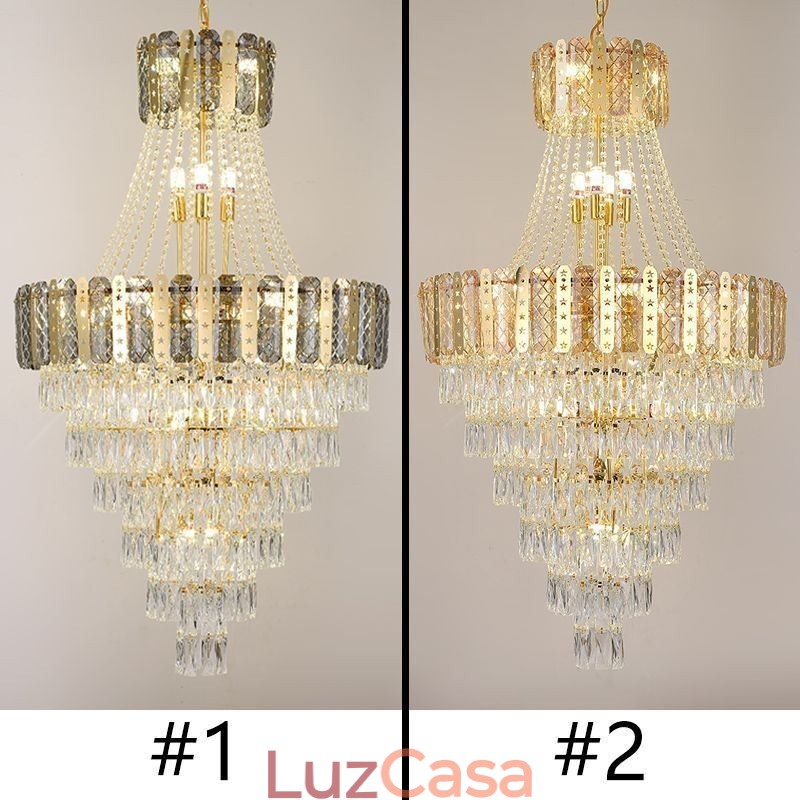 Luminária pendente de cristal cônico Luminária de teto decorativa duplex requintada