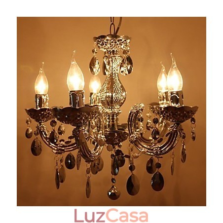 Lustre moderno estilo cristal acrílico prateado com 5 luzes Lustre moderno estilo cristal acrílico prateado com 5 luzes