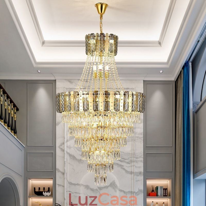 Luminária pendente de cristal cônico Luminária de teto decorativa duplex requintada