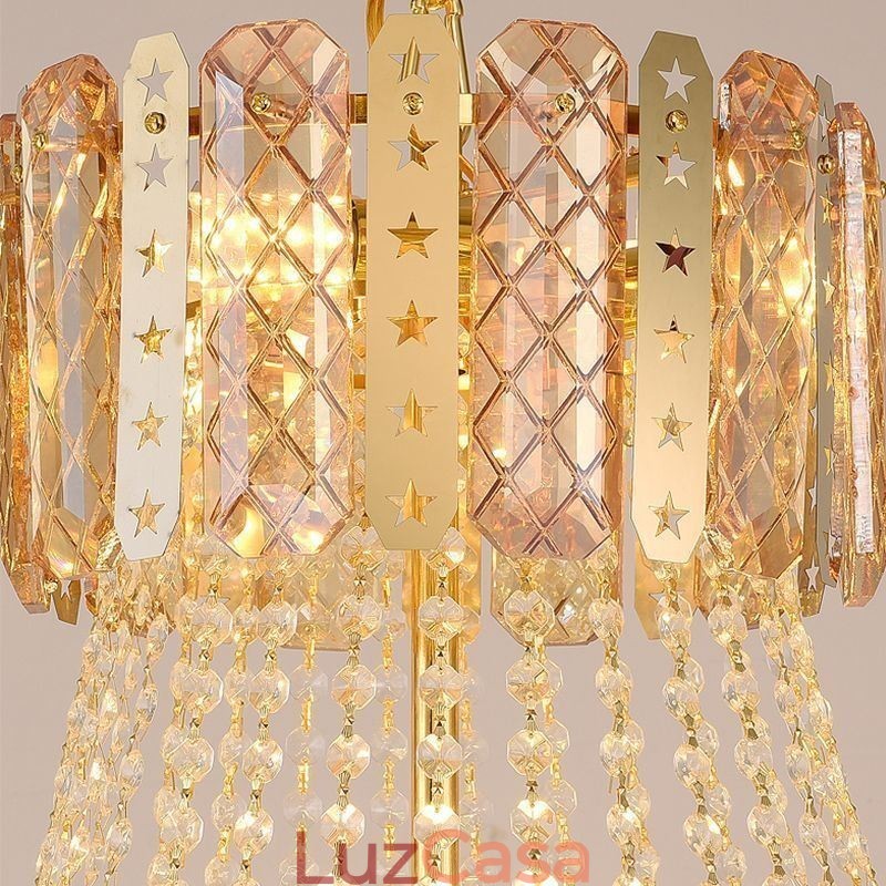 Luminária pendente de cristal cônico Luminária de teto decorativa duplex requintada