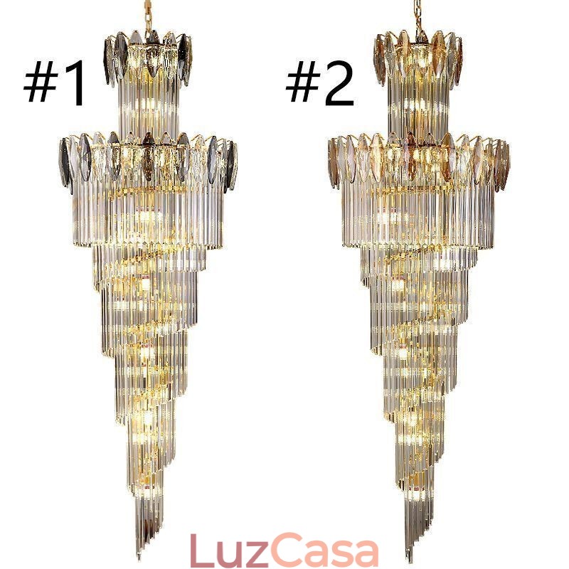 Luminária pendente de cristal Duplex cônica decorativa de teto 70cm