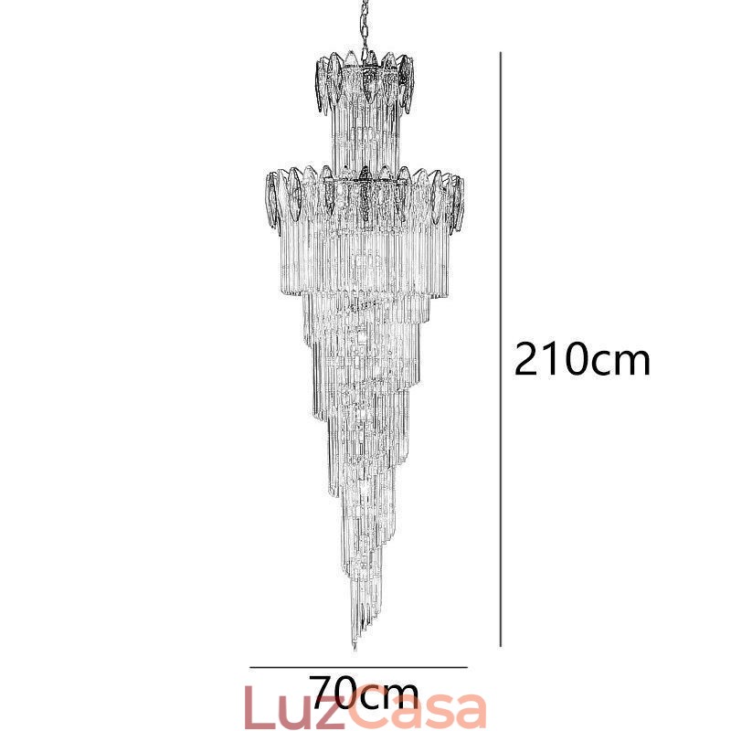 Luminária pendente de cristal Duplex cônica decorativa de teto 70cm