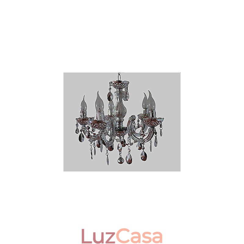 Lustre moderno estilo cristal acrílico prateado com 5 luzes