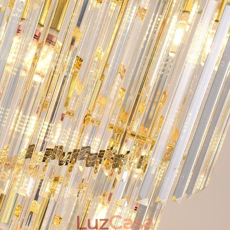 Luminária pendente de cristal Duplex cônica decorativa de teto 70cm