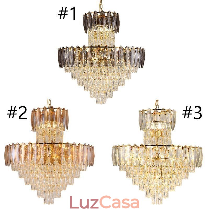 Luminária pendente de cristal cônica Duplex Luminária de teto decorativa 80cm
